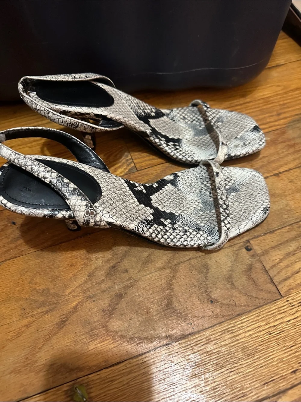 Guess Beige and Black Snake-Print Slingback Sandals
